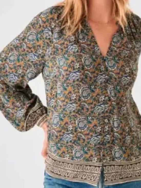 Faherty Tops - Faherty Naomi long sleeve floral Top blouse boho flowy size large paisley